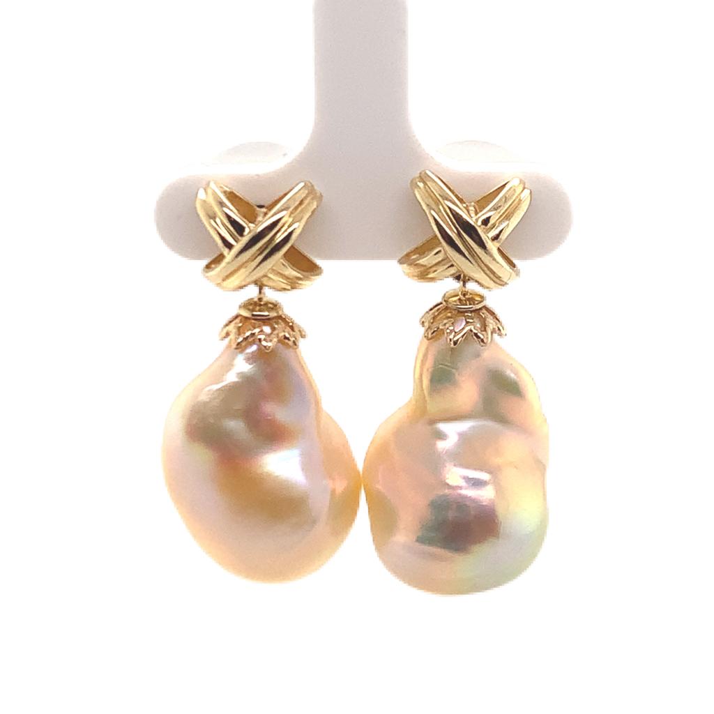 Freshwater Pearl Earrings 14k Yellow Gold 25 mm Certified $1,290 920920 - Certified Estate Jewelry