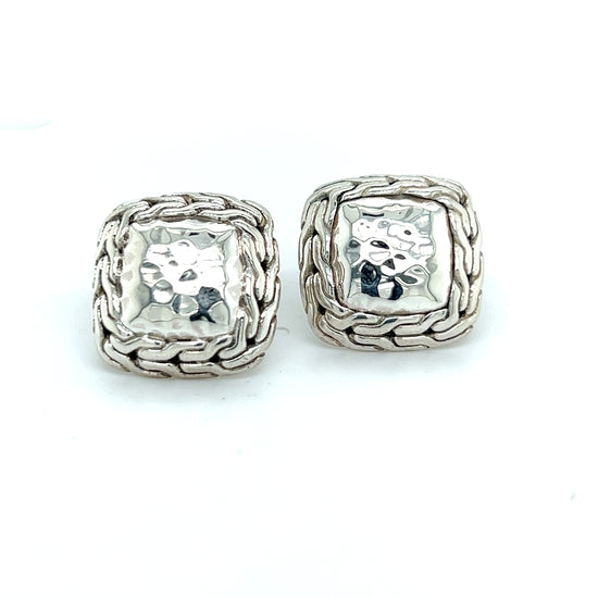 John Hardy Estate Men Hammered and Chain Link Cufflinks Sterling Silver JH11
