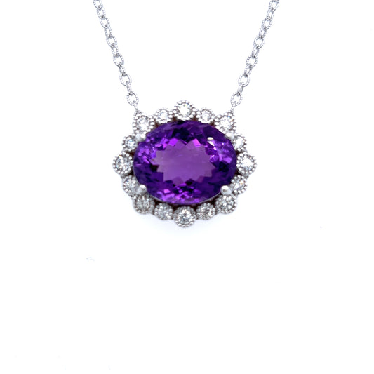 Natural Amethyst Diamond Pendant With Chain 17.5" 14k W Gold 15.51 TCW Certified $5,975 216891 - Certified Fine Jewelry