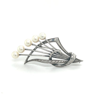 Mikimoto Estate Akoya Pearl Brooch Pin Sterling Silver 5.4 mm M287 - Certified Fine Jewelry