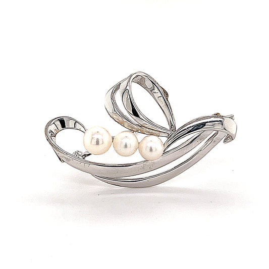 Mikimoto Estate Akoya Pearl Brooch Sterling Silver 6.5 mm 5 Grams M240 - Certified Fine Jewelry