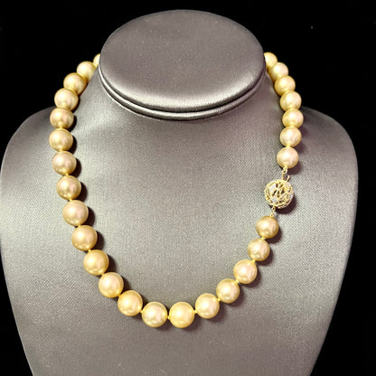 Natural Golden Sea Pearl Diamond Necklace 17.25" 14k Y Gold 12 mm Certified $19,450 818178 - Certified Fine Jewelry