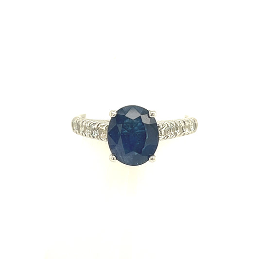 Natural Sapphire Diamond Ring Size 7 14k W Gold 3 TCW Certified $2,990 216680 - Certified Fine Jewelry