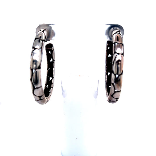 John Hardy Estate Pebble Hoop Earrings Sterling Silver JH20 - Certified Fine Jewelry