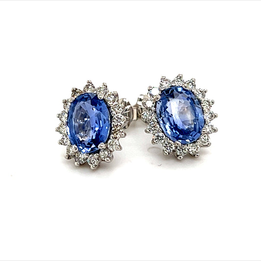 Natural Sapphire Diamond Earrings 14k Gold 3.2 TCW Certified $5,950 211909 - Certified Fine Jewelry
