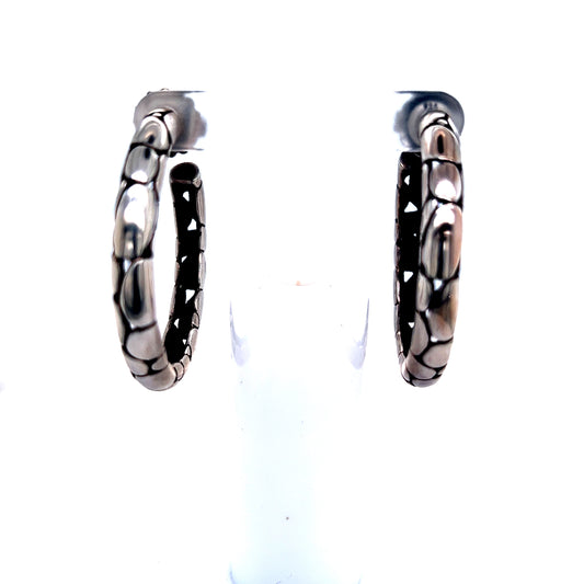 John Hardy Estate Pebble Hoop Earrings Sterling Silver JH20