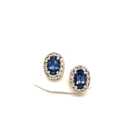Natural Sapphire Diamond Stud Earrings 14k W Gold 0.64 TCW Certified $3490 121273