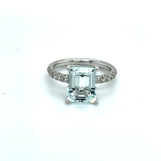 Natural Aquamarine Diamond Ring Size 6.5 14k W Gold 3.29 TCW Certified $4,950 217106