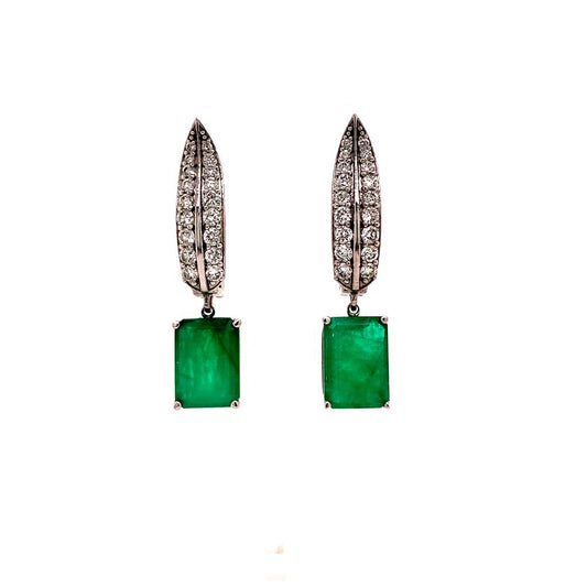 Diamond Emerald Earrings 4.74 TCW 14k White Gold Certified $7,250 018693 - Certified Estate Jewelry