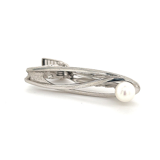Mikimoto Estate Akoya Pearl Men's Tie Clasp Silver 7 mm 5.3 Grams M242 - Certified Fine Jewelry