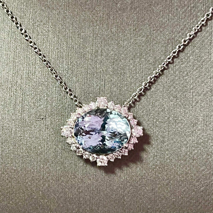 Natural Aquamarine Diamond Necklace 14k Gold 10.07 TCW Certified $7,950 215429