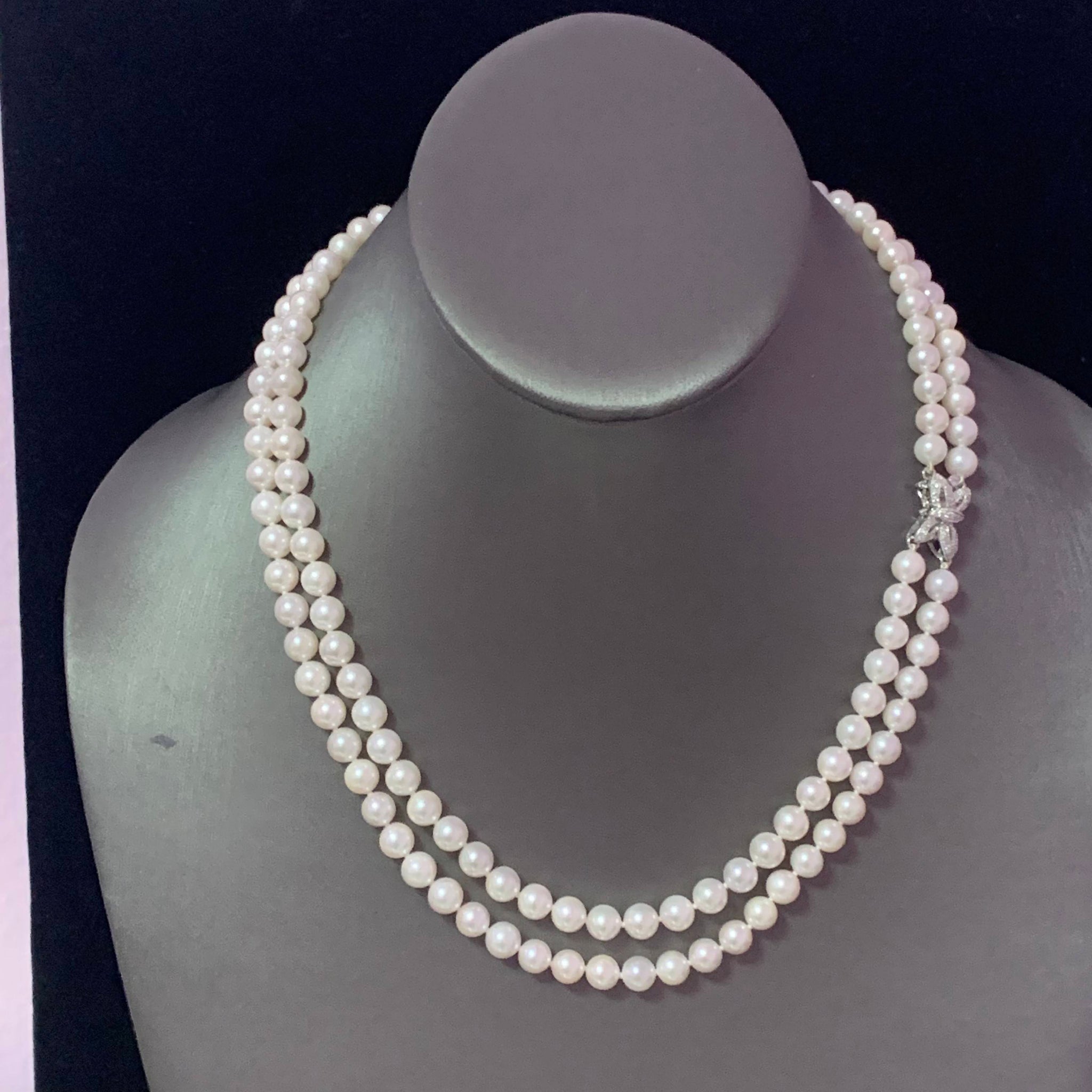 Diamond Akoya Pearl Necklace 18" 14k Gold 6.5 mm Certified $5,950 117515