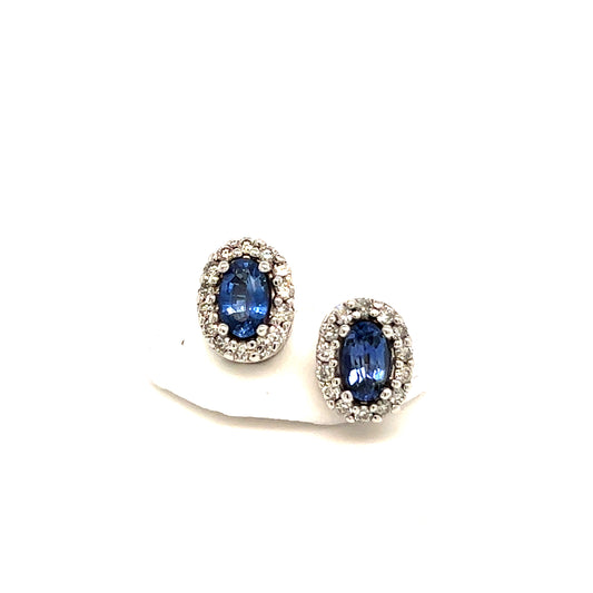 Natural Sapphire Diamond Stud Earrings 14k W Gold 0.64 TCW Certified $3490 121273 - Certified Fine Jewelry