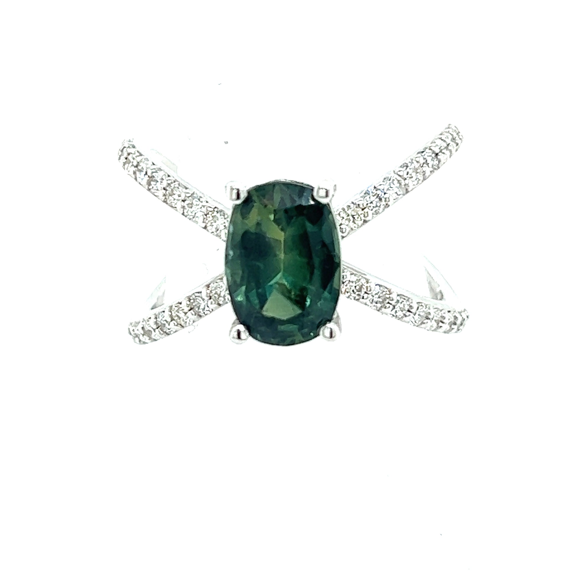 Natural Tourmaline Diamond Ring Size 6.5 14k W Gold 1.78 TCW Certificate $4,950 217109