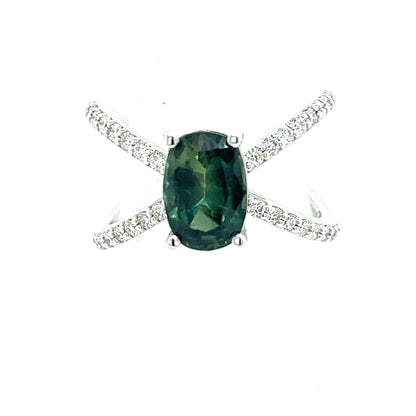Natural Tourmaline Diamond Ring Size 6.5 14k W Gold 1.78 TCW Certificate $4,950 217109