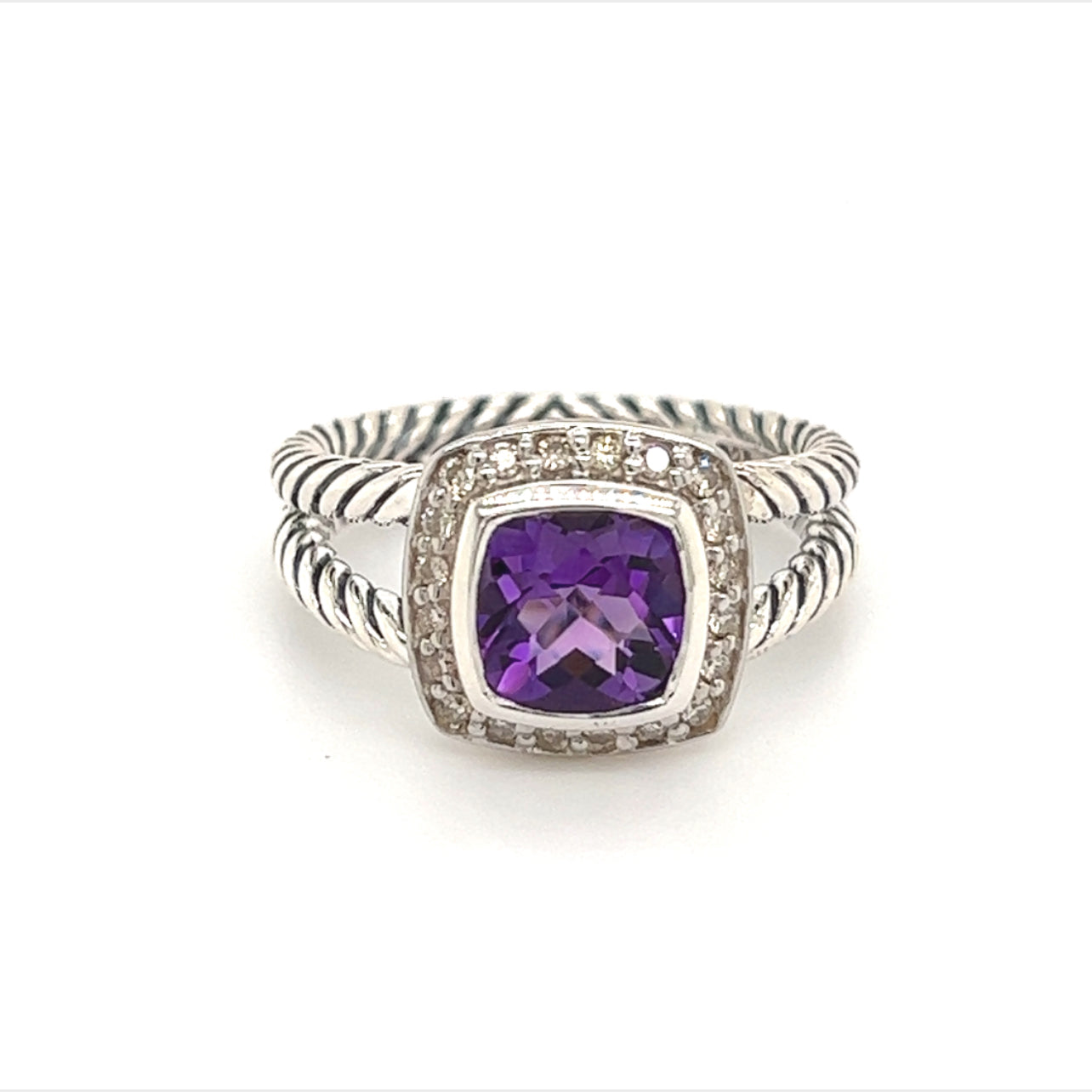 David Yurman Authentic Estate Diamond Petite Albion Amethyst Ring Size 6.5 Sil 1.67 TCW DY191 - Certified Fine Jewelry