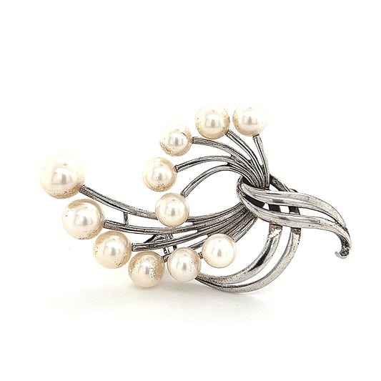 Mikimoto Estate Akoya Pearl Brooch Sterling Silver 6.6 mm 10.3g M243 - Certified Fine Jewelry