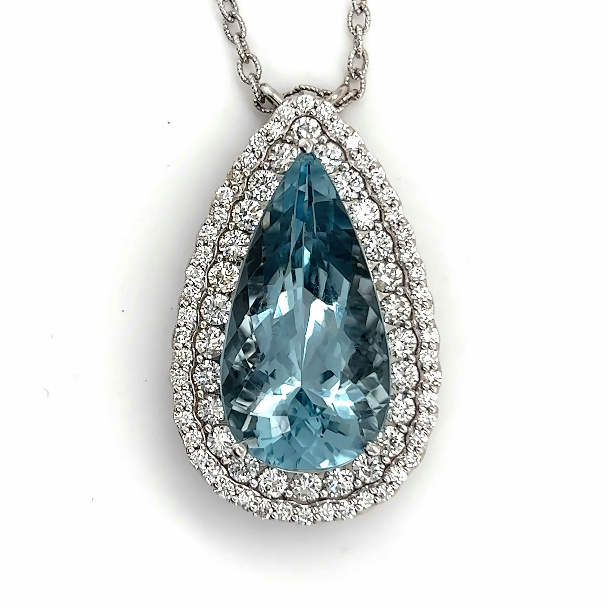 Natural Aquamarine Diamond Pendant 19.5" 14k Gold 19.9 TCW Certified $15,590 121440 - Certified Fine Jewelry