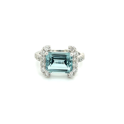Natural Aquamarine Diamond Ring 14k white Gold 6.09 TCW Certified $4,690 217095