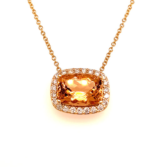 Diamond Morganite Pendant Necklace 14k Gold 7.35 TCW Certified $5,950 213256 - Certified Fine Jewelry
