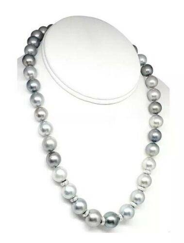 Diamond Tahitian Pearl Necklace 17.25" 12.9 mm 18k Gold 17.25" Certified $12,500 821383 - Certified Fine Jewelry