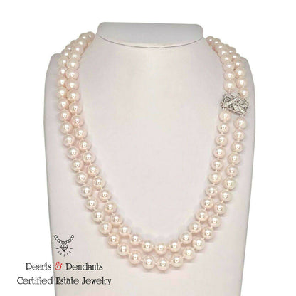 Diamond Akoya Pearl Necklace 8.20 mm 14k Gold 19" 2-Strand Certified $11,950 010260 - Certified Estate Jewelry