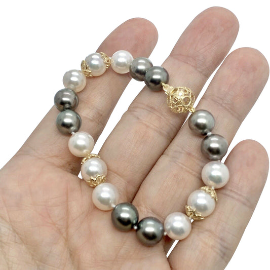 Diamond Akoya Tahitian Pearl Bracelet 14k Gold 7.5" Certified $3,950 917753 - Certified Estate Jewelry