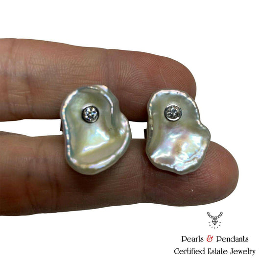 Diamond Fresh Water Pearl Cufflinks 14k Gold 0.45 TCW Designer Certified $2,490 010960 - Certified Fine Jewelry