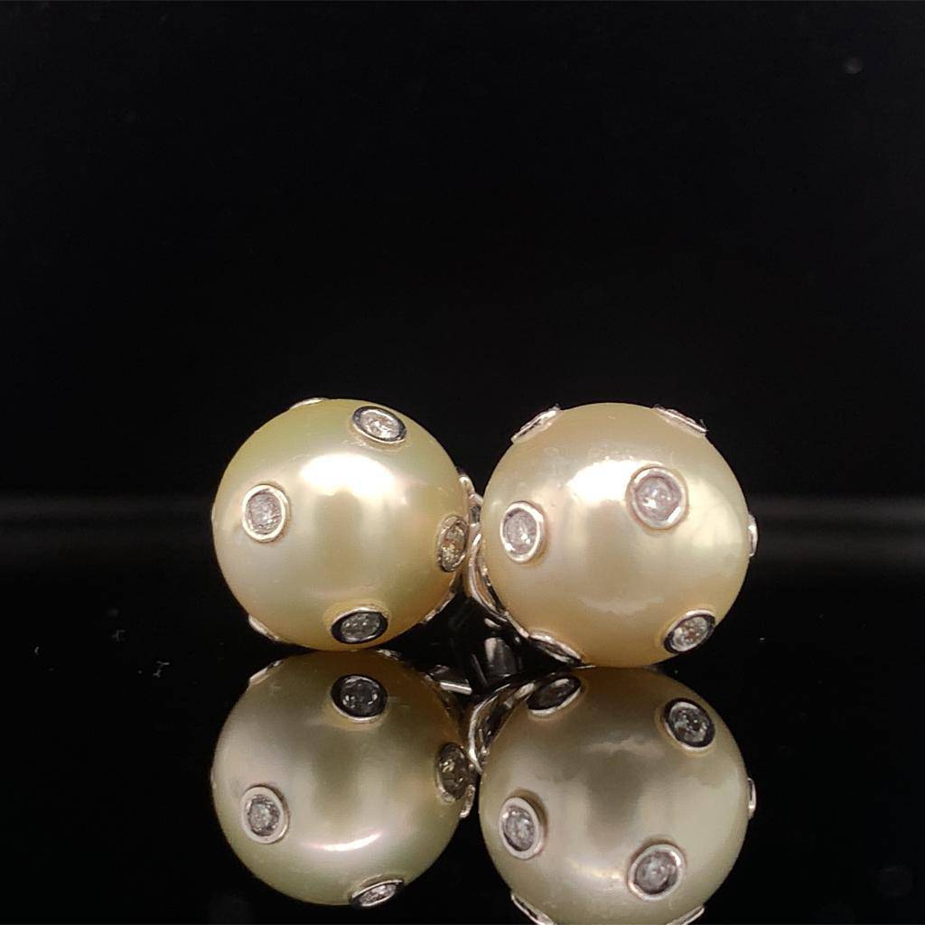 Diamond South Sea Pearl Earring 14 KT Certified $4,995 015793 - Certified Fine Jewelry