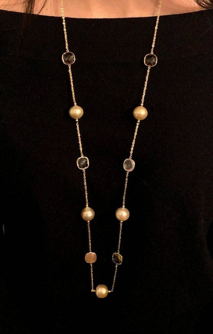 South Sea Gold Pearl Quartz Necklace 14k Gold 14.6 mm Certified $2,970 820708 - Certified Estate Jewelry