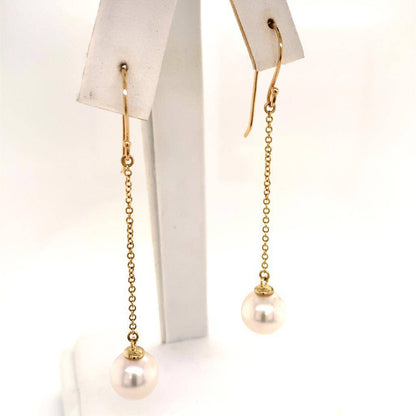 Akoya Pearl Earrings 14 KT Yellow Gold 9.03 mm Certified $1,390 017524 - Certified Fine Jewelry