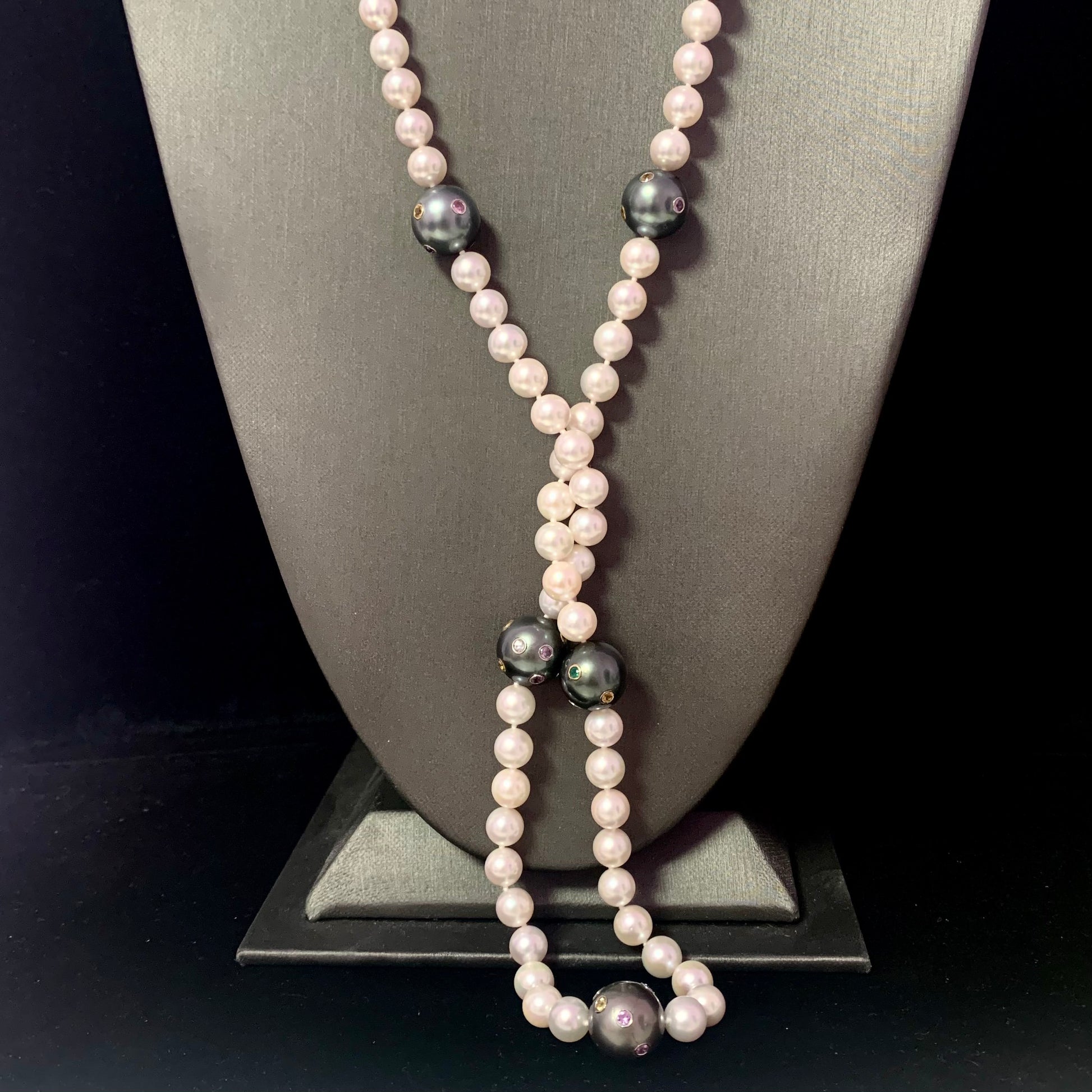 Akoya Tahitian Pearl Diamond Sapphire Necklace 14k Gold Certified $6,950 114992 - Certified Fine Jewelry