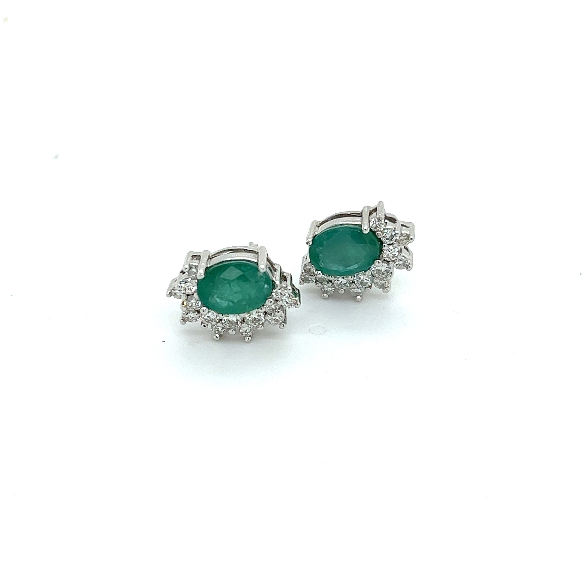 Natural Emerald Diamond Stud Earrings 14k White Gold 2.77 TCW Certified $6,950 211898 - Certified Fine Jewelry