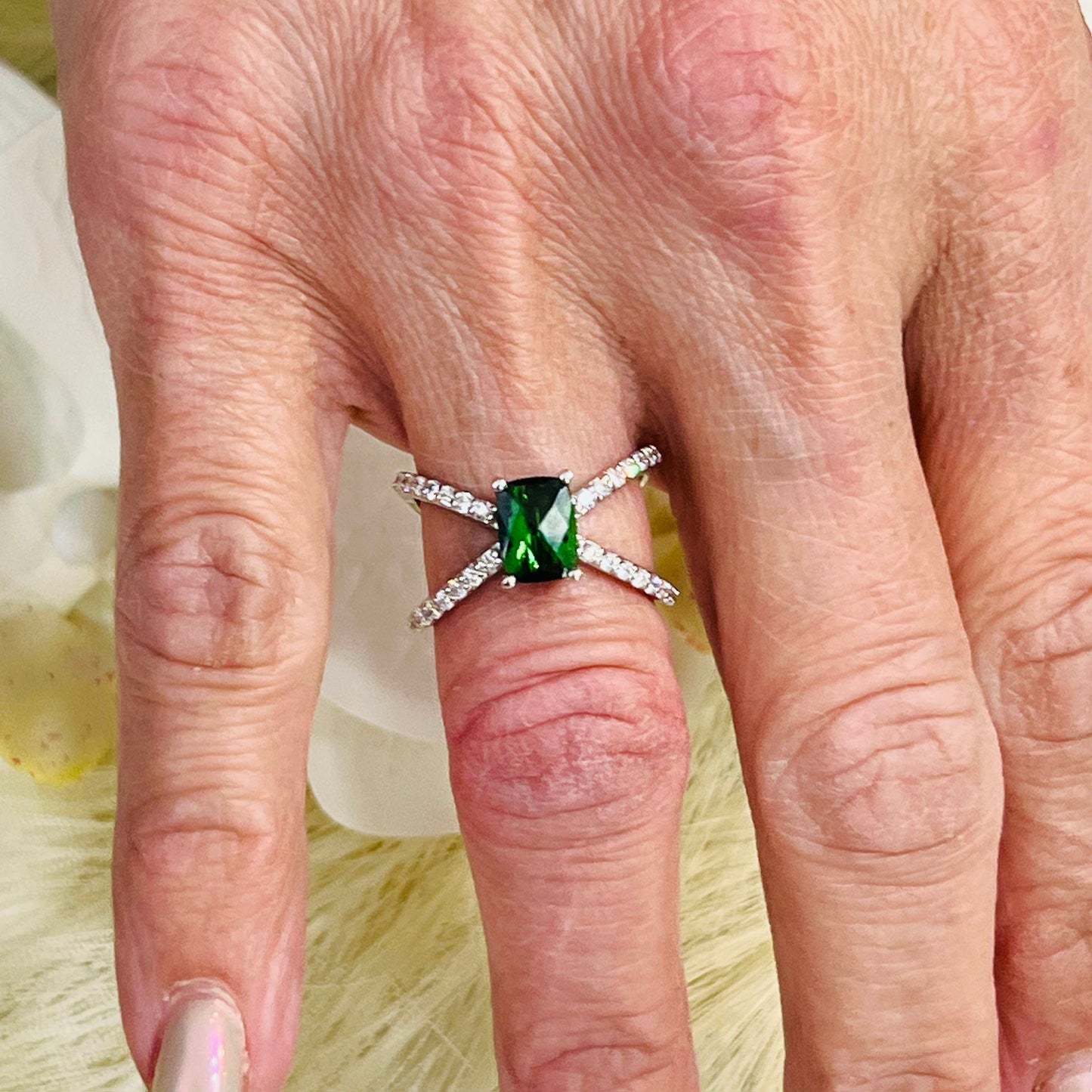 Natural Tourmaline Diamond Ring Size 6.5 14k W Gold 1.78 TCW Certificate $4,950 217109