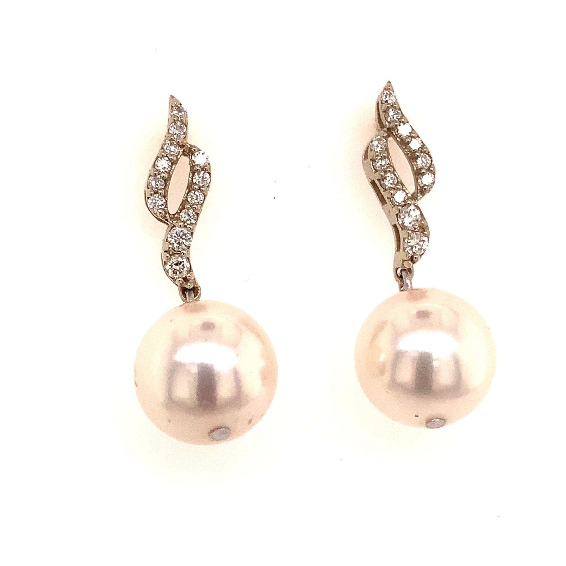 Diamond Akoya Pearl Dangle Earrings 14k Gold 9.2 mm Certified $1,990 114460 - Certified Estate Jewelry
