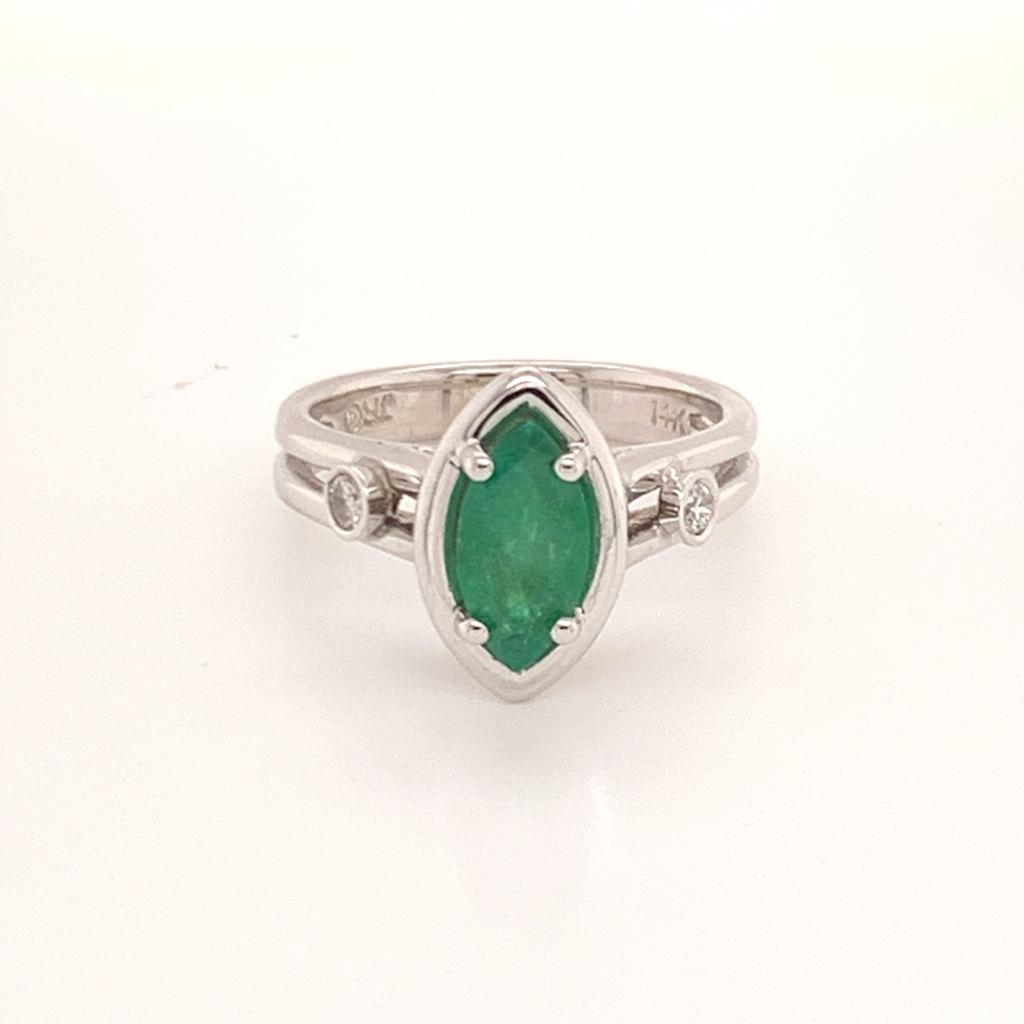 Diamond Emerald Ring 14k Gold Custom Certified $2,450 913616 - Certified Estate Jewelry