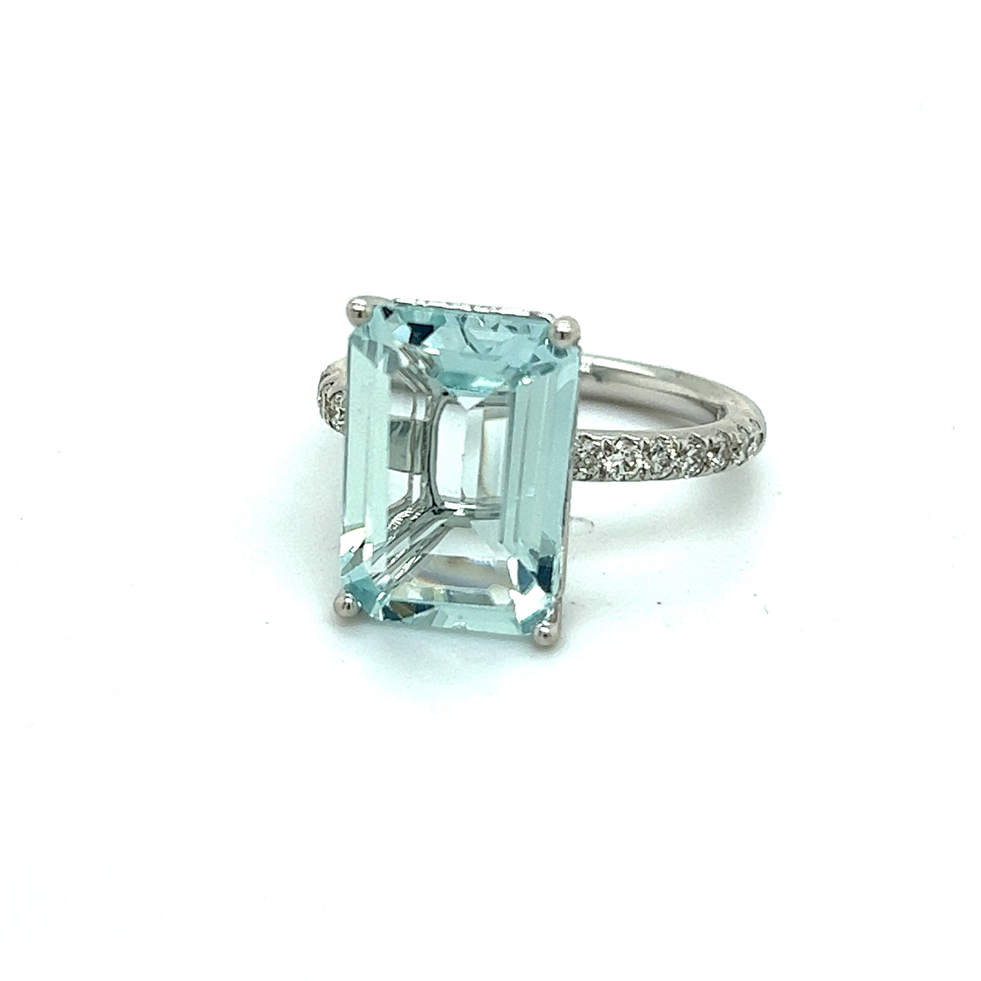 Natural Aquamarine Diamond Ring Size 6.5 14k W Gold 5.78 TCW Certified $4,795 217097
