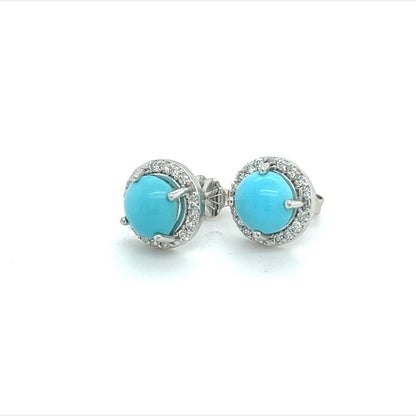 Natural Turquoise Diamond Stud Earrings 14k White Gold 2.95 TCW Certified $2,490 217835 - Certified Fine Jewelry