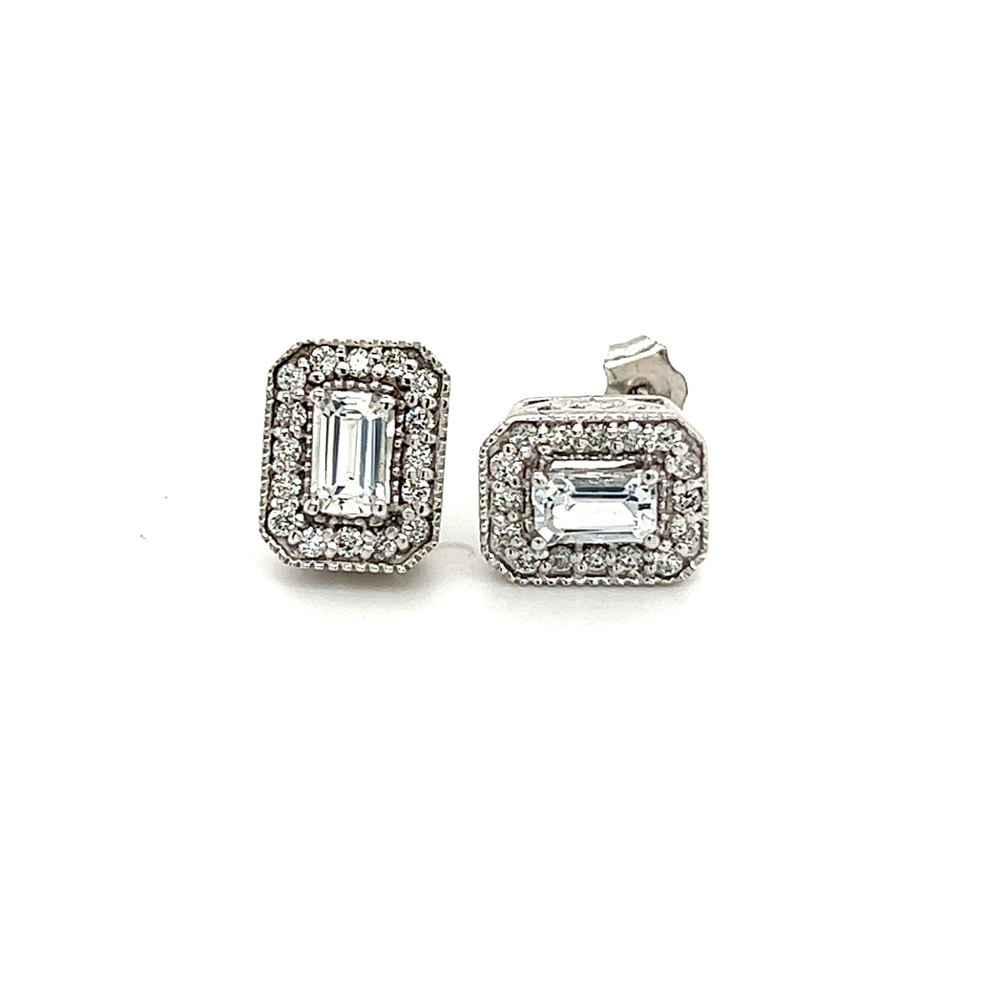 Natural Sapphire Diamond Stud Earrings 14k W Gold 0.96 TCW Certified $2950 121269 - Certified Fine Jewelry