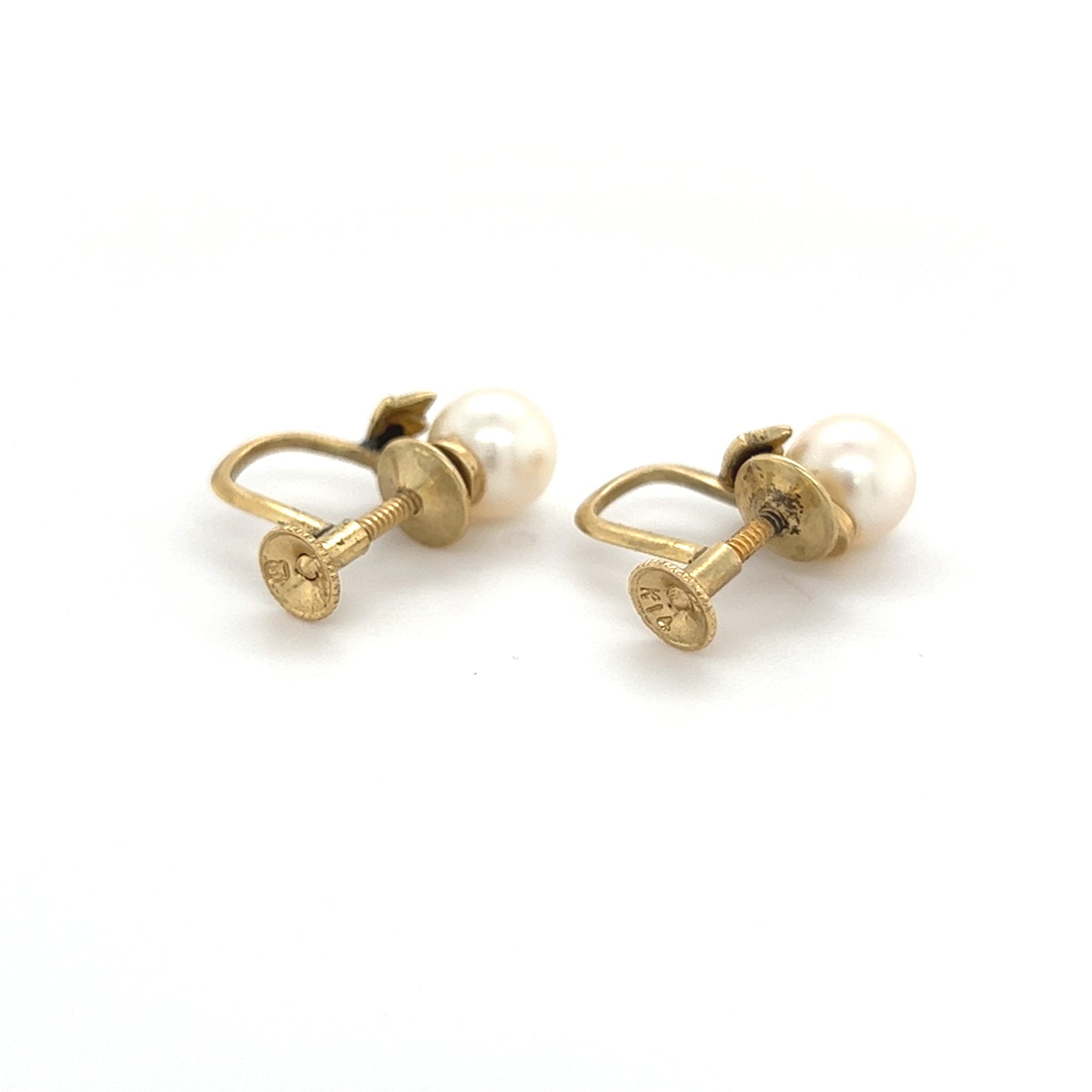 Mikimoto Estate Akoya Pearl Earrings 14k Gold 6.90 mm 3.1 Grams M256