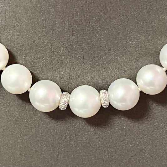 Natural South Sea Pearl Diamond Necklace 18" 14k W Gold 11 mm Certified $15,950 221248 - Certified Fine Jewelry
