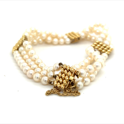 Mikimoto Estate Akoya Pearl Bracelet 7.5" 14k Yellow Gold 4 mm Certified $4,950 219126 - Certified Fine Jewelry
