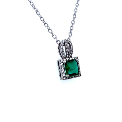 Natural Emerald Diamond Pendant Necklace 18" 14k White Gold 2.41 TCW Certified $8,975 215427 - Certified Fine Jewelry