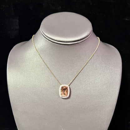 Diamond Morganite Pendant Necklace 14k Gold 7.35 TCW Certified $5,950 213256
