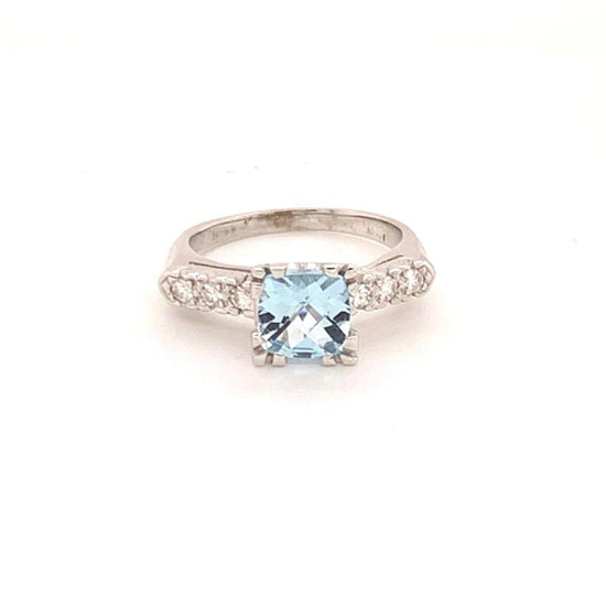 Diamond Aquamarine Ring 14k Gold 1.70 TCW Women Certified $2,900 912275 - Certified Estate Jewelry