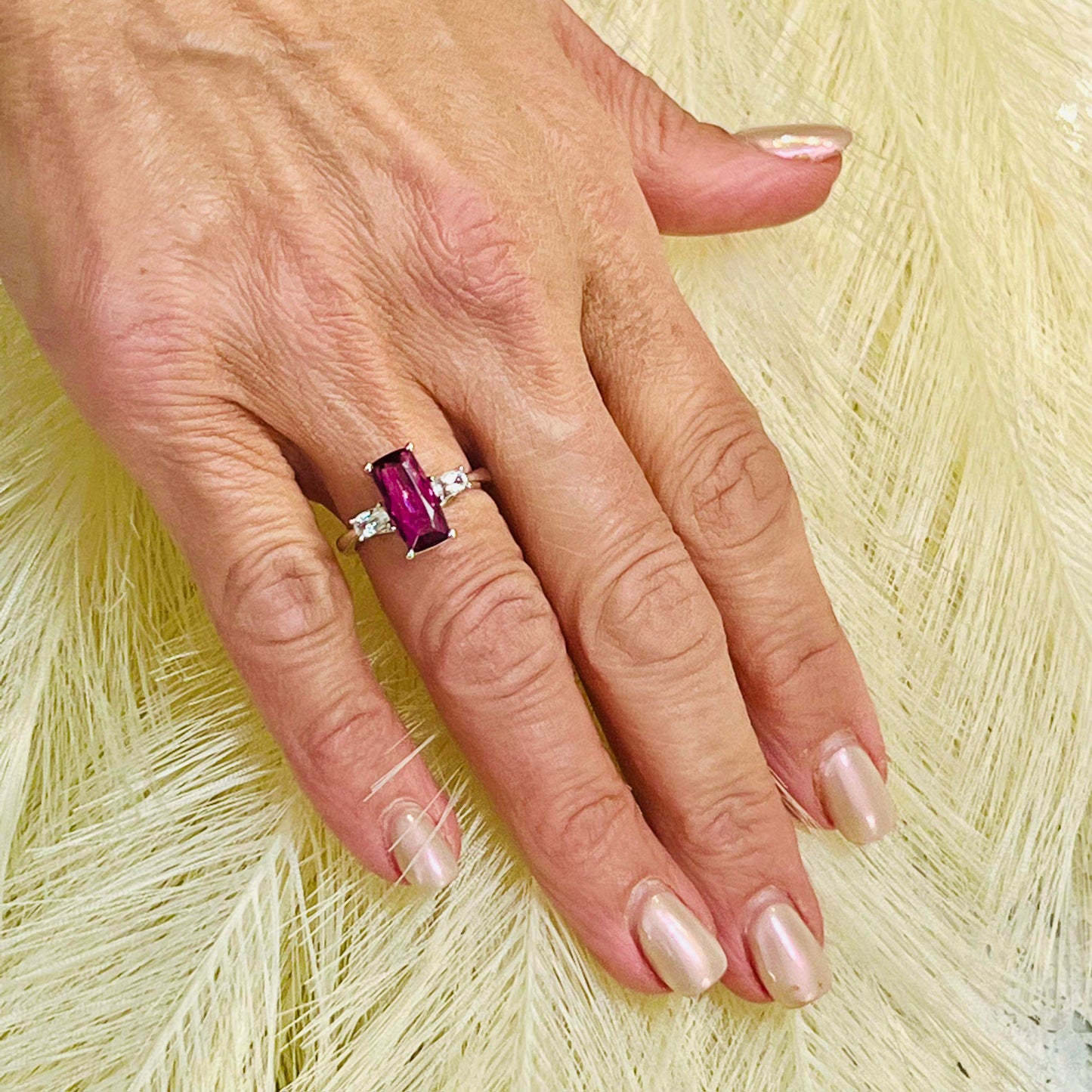 Natural Tourmaline White Sapphire Ring 7 14k W Gold 3.57 TCW Certified $4,950 218114