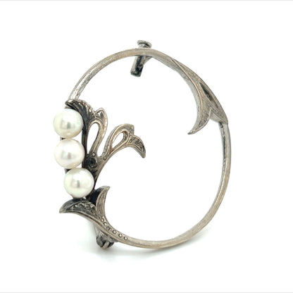 Mikimoto Estate Akoya Pearl Brooch Pin Sterling Silver 4.65 mm M280