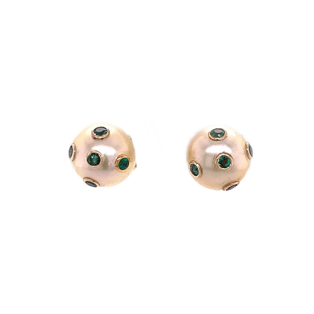 South Sea Pearl Emerald Earrings 18k Gold Certified $5,950 011911 - Certified Estate Jewelry