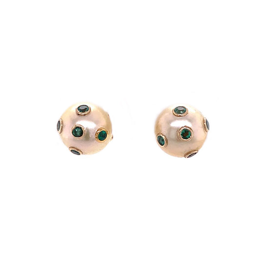 South Sea Pearl Emerald Earrings 18k Gold Certified $5,950 011911 - Certified Estate Jewelry