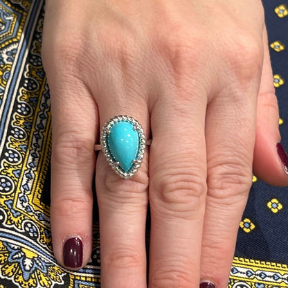 Natural Persian Turquoise Ring Size 6 14k White Gold 6.21 TCW Certified $4,250 221276 - Certified Fine Jewelry